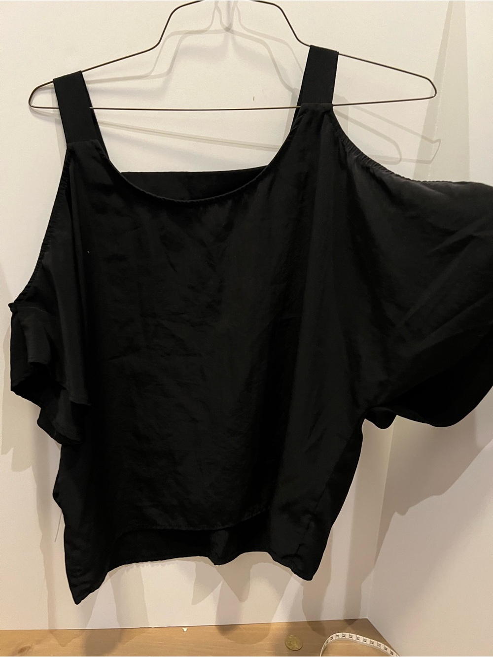 Lush Black Cold-Shoulder Satin Women's Top